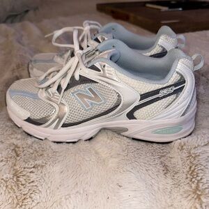 New Balance White and Silver Running Shoes